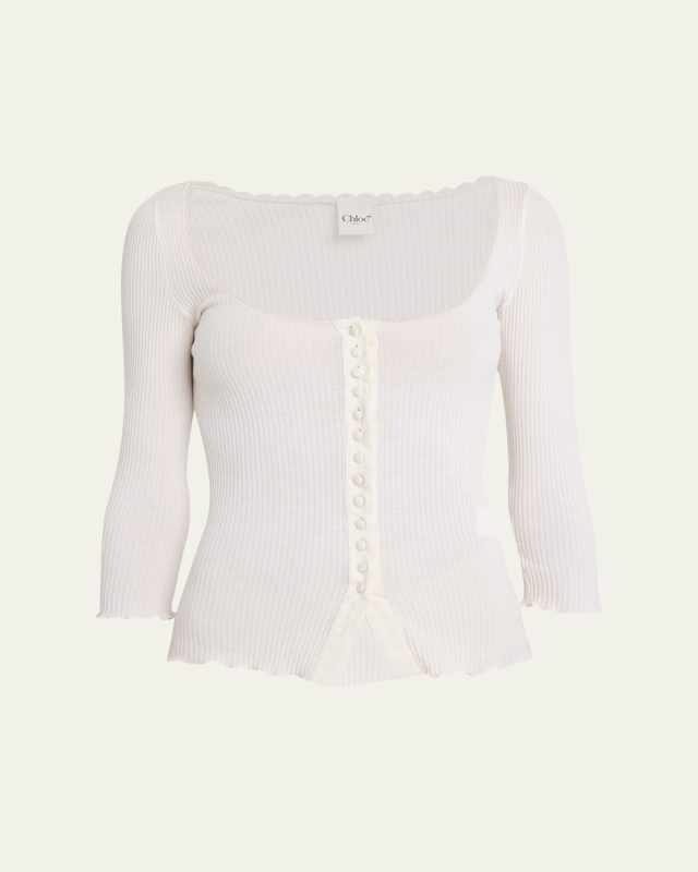 Lace-Trim Ribbed Button Top
